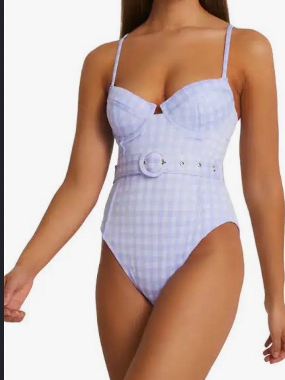 River Island Lilac Gingham Belted One-Piece Swimsuit size 8
